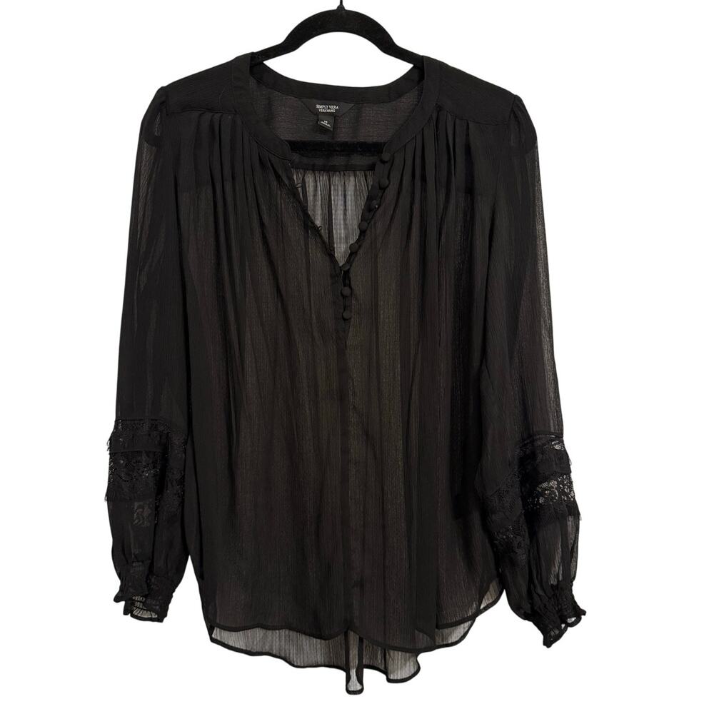 Simply Vera Women's M Whimsigoth Sheer Crinkle Lace Balloon Sleeve Blouse Fairy